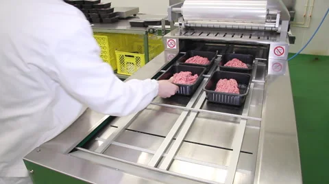 Minced meat on the production line Stock Footage 42890632