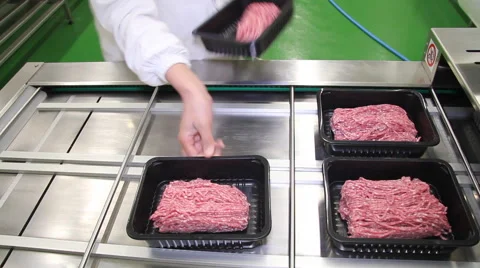 Minced meat on the production line Stock Footage 42891253