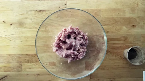 Minced meat salt glassware. Preparing the house view from above Stock Footage 228433277