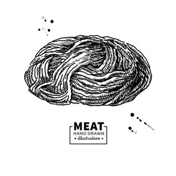 Minced meat vector drawing. Hand drawn ground beef, pork, chicken forcemeat. Illustrazione stock