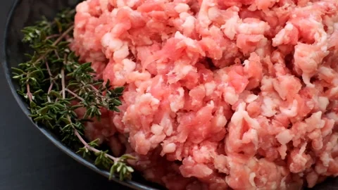 Minced pork. fresh raw minced meat close-up Stock Footage 144065400