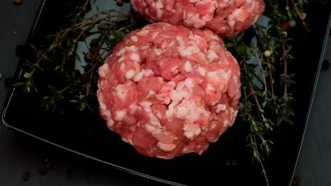 Minced pork. Round balls of minced pork, Stock Footage 144066035