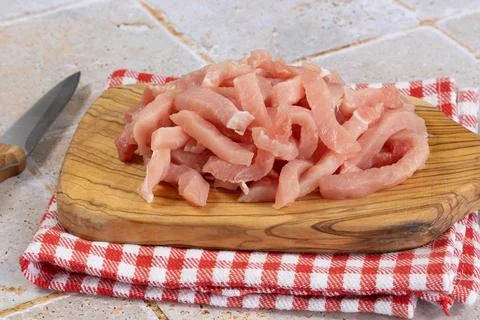 Minced raw pork, close-up, on a table Stock Photos