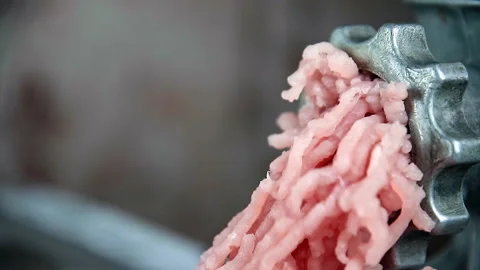 Minced turkey meat is made in meat grinder Stock Footage 229424276