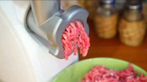 Mincer machine with fresh chopped meat Video stock 34962233