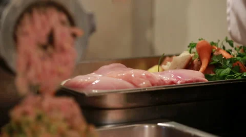 Mincing beef anf vegetable by meat grinder Stock Footage 68014878