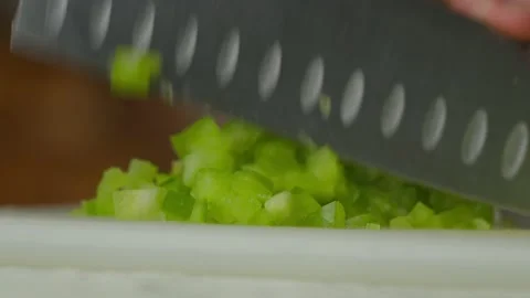 Mincing Green Pepper 4K Stock Footage 193315706