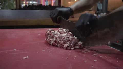 Mincing meat in traditional way Stock Footage 164119257