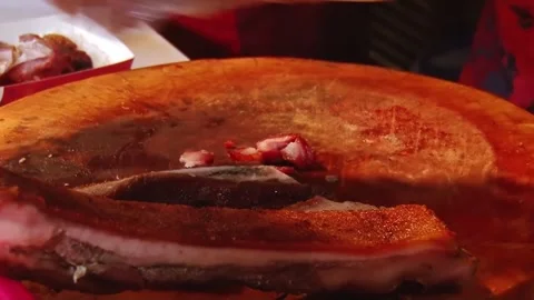 Mincing pork for mixed rice on a chopping board Stock Footage 293167655