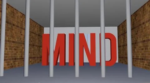 Mind and limiting thoughts concept with text inside prison cell Stock Illustration
