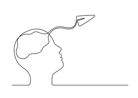 Mind and plane outline, idea in brain head of human, motion to target on airp Stock Illustration