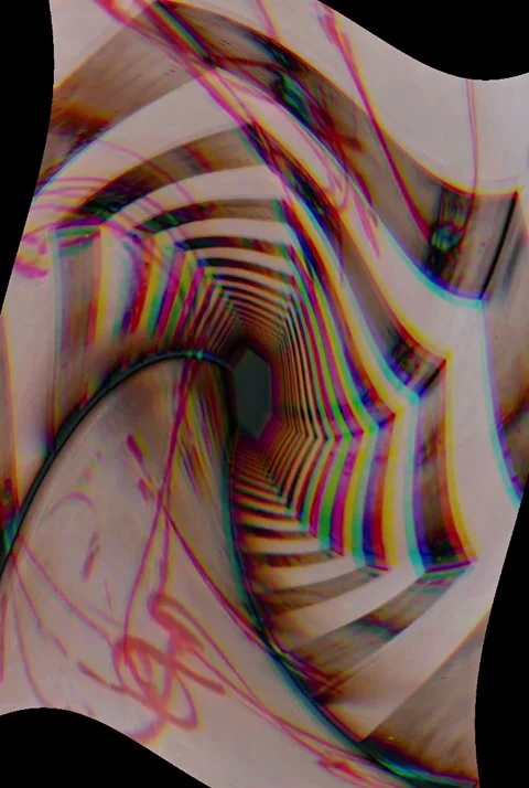 A mind-bending, hypnotic 3D animation featuring a dark hexagonal spiral tunnel t Stock Footage 335880395