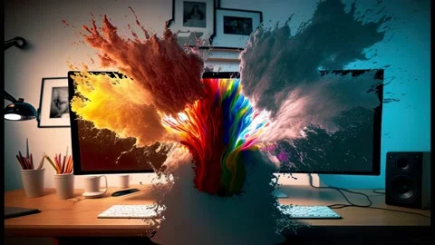 Mind Blowing Creativity colorful explosion inspiration computer desktop screen Stock Footage 233347672