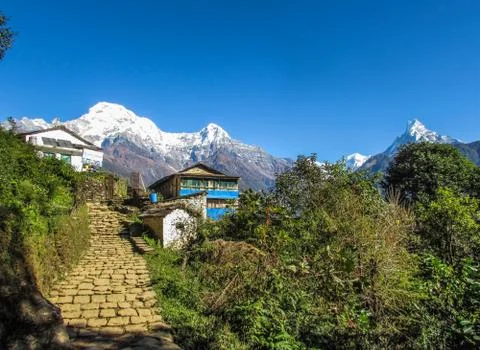 Mind Blowing view of Mountain range from Ghandruk, Annapurna region, Nepal. Stock Photos