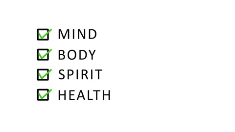 Mind Body Spirit Health Animation with Box and Tick Sign on Black Background Stock Footage