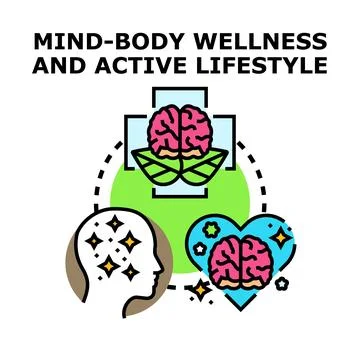 Mind body wellness and active lifestyle concept vector Stock Illustration