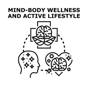 Mind body wellness and active lifestyle concept vector Stock Illustration