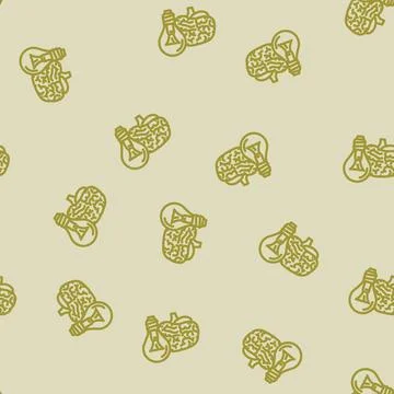 Mind brain human line vector seamless pattern Stock Illustration