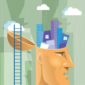 Mind concept design, high-rise building in the brain Stock Illustration