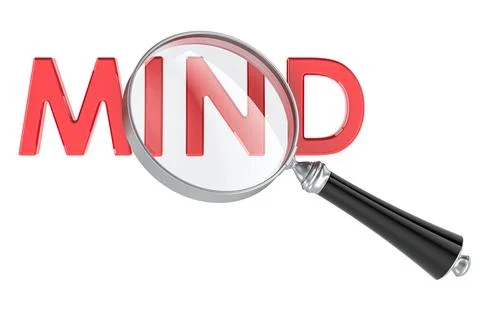 Mind concept with magnifying glass. 3D rendering Stock Illustration