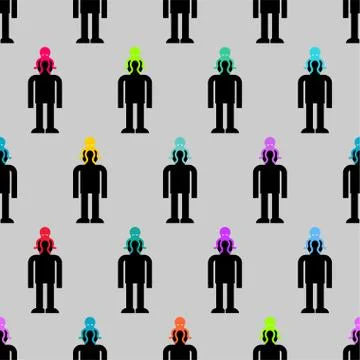 Mind control background. Alien Octopus on head pattern seamless. Monster Alie イラスト素材