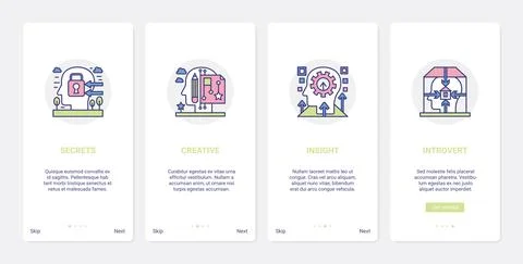 Mind creative process, line psychology UX, UI onboarding mobile app page screen Stock Illustration