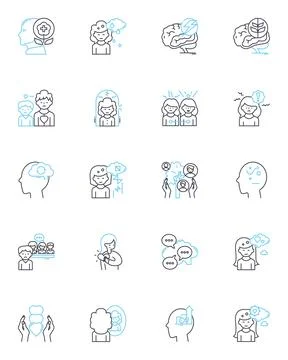 Mind function linear icons set. Cognition, Intelligence, Memory, Perception 스톡 일러스트