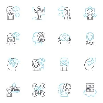 Mind function linear icons set. Cognition, Intelligence, Memory, Perception 스톡 일러스트