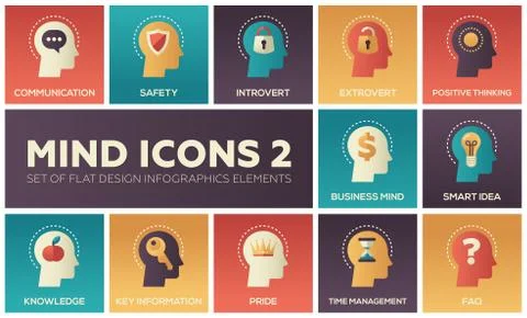 Mind icons - modern set of flat design infographics elements Illustrazione stock