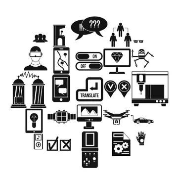 Mind icons set, simple style 库存插图