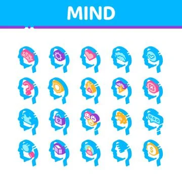 Mind Isometric Elements Signs Vector Icons Set Illustrazione stock