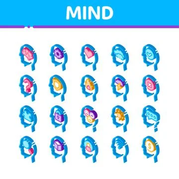Mind Isometric Elements Signs Vector Icons Set Stockillustratie