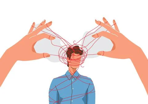 Mind manipulate concept vector illustration with puppet master hands confuses or Stock Illustration