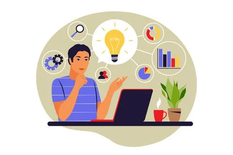 Mind map concept. Business idea generation. Plan development. Brainstorming p Illustrazione stock