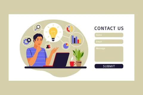 Mind map concept. Business idea generation. Contact us form. Vector illustrat Stock Illustration