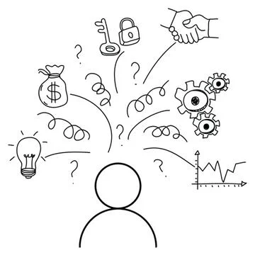 Mind map of ideas with light bulb gears and money symbols Stock Illustration