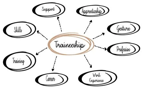 Mind Map Illustration Highlighting Traineeship Overview and Associated Concepts Stock Photos