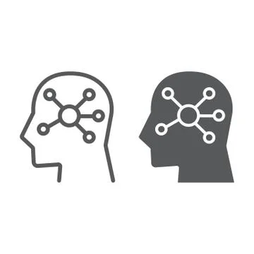 Mind Map line and glyph icon, data Stock Illustration