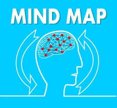 Mind map, line silhouette of human head with brain and red dots, delaunay Stock Illustration