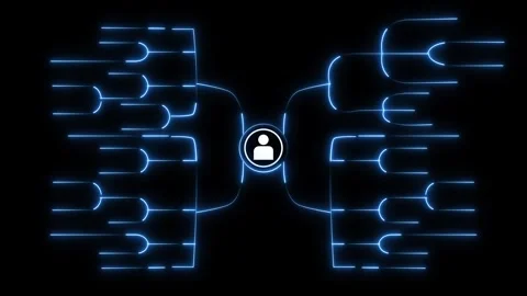 Mind map structure with central person icon and blue neon branches on dark .. Stock Footage 337366215