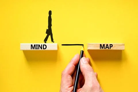 Mind map symbol. Concept words Mind map on wooden blocks on a beautiful yel.. Stock Photos