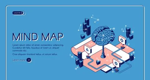 Mind map visual thinking tool isometric landing Stock Illustration