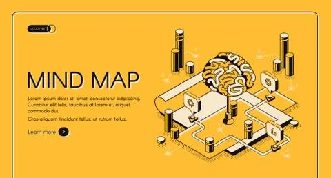 Mind map visual thinking tool isometric landing Stock Illustration