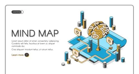 Mind map visual thinking tool isometric landing Stock Illustration