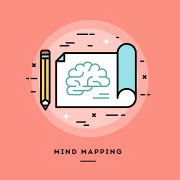 Mind mapping, flat design thin line banner Stock Illustration