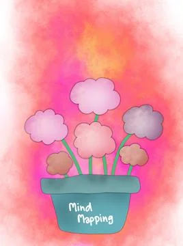 Mind mapping flower flora map in tree pot, mapping ideas concept. Stock Illustration
