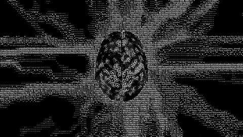 Mind or brain impulse as circuit signals made from numbers and symbols. 4K Loop Stock Footage 129478524