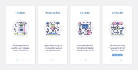Mind process, brain intellect education UX, UI onboarding mobile app page screen Illustrazione stock
