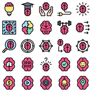 Mind Process Filled Icon Set, Vector Illustrations in Filled Design Illustrazione stock