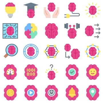 Mind Process Flat Icon Set, Vector Illustrations in Filled Design Illustrazione stock